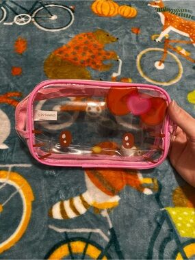 Hello Kitty Sanrio Clear Cosmetic Bag Travel Pouch Pencil Case w/ Pink Trim